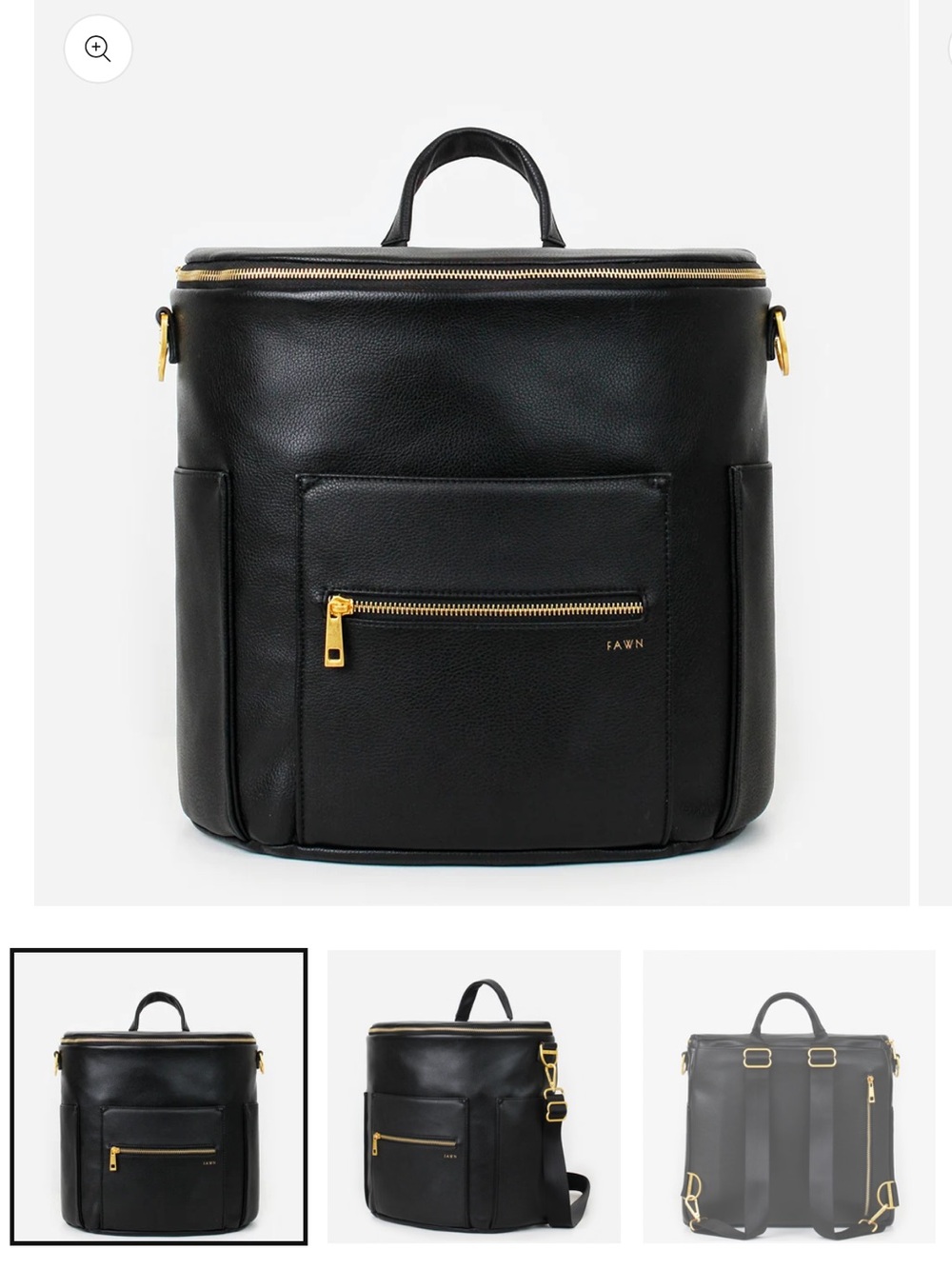 Fawn Design Black Leather Convertible Backpack with Gold Hardware